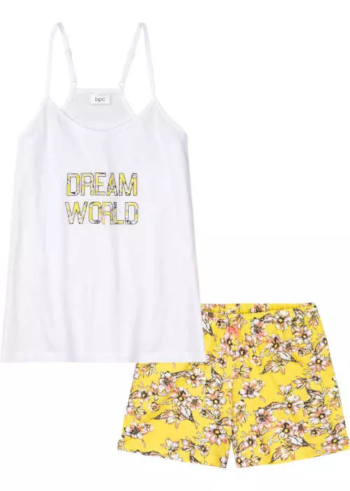 Дамска къса пижама в бяло и жълто
