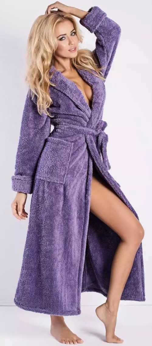 Дълъг дамски халат в цвят лилава слива