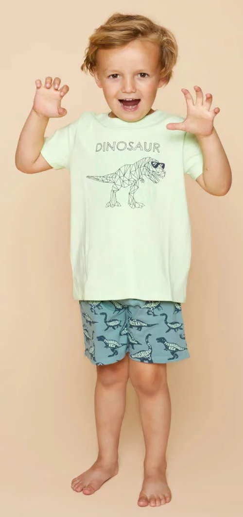 Детски пижами с динозаври, къси ръкави и къси панталони