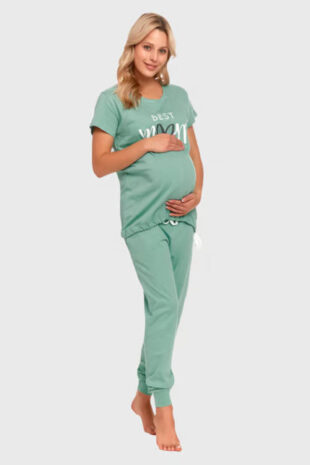Памучна пижама за бременни в приятен зелен цвят